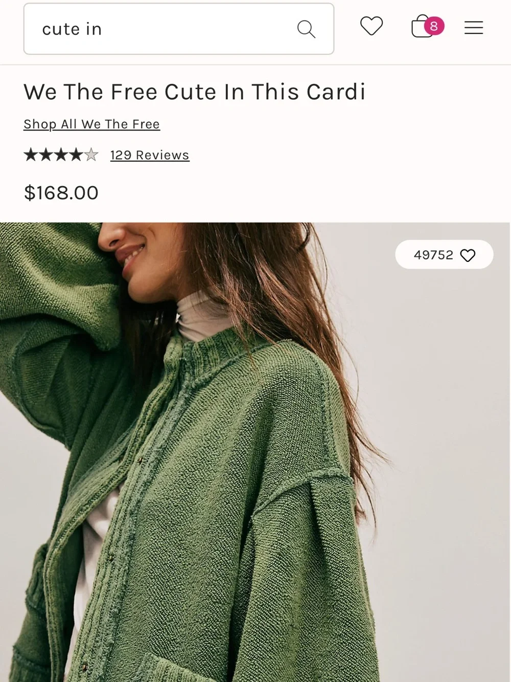 NWT Free People Cute In This Cardi Xs